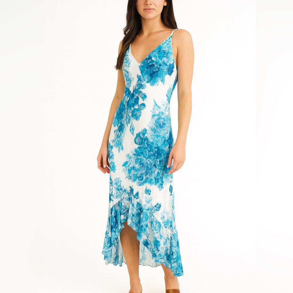 Vintage Y2K Floral Blue and White Maxi Dress